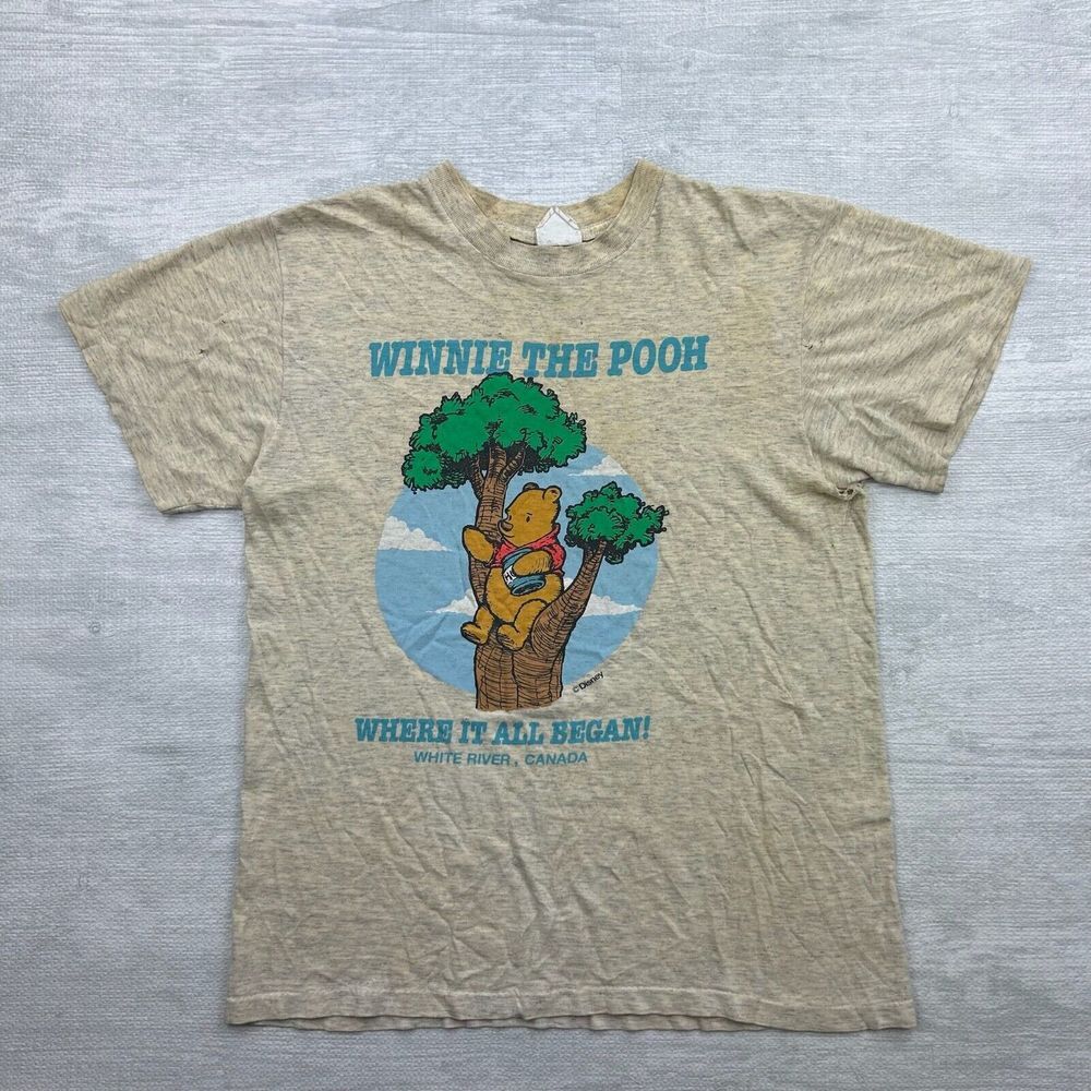 Vintage Winnie The Pooh Shirt Adult Large Gray Where‎ It All Began White River
